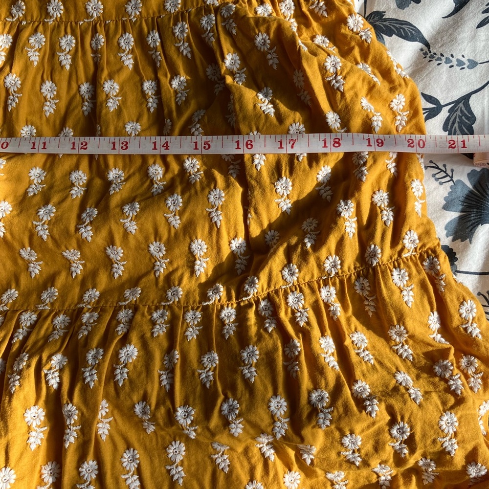 J. Crew Lined Tiered Cotton Sunflower Embroidered Lemon Ochre Dress - Picture 6 of 9